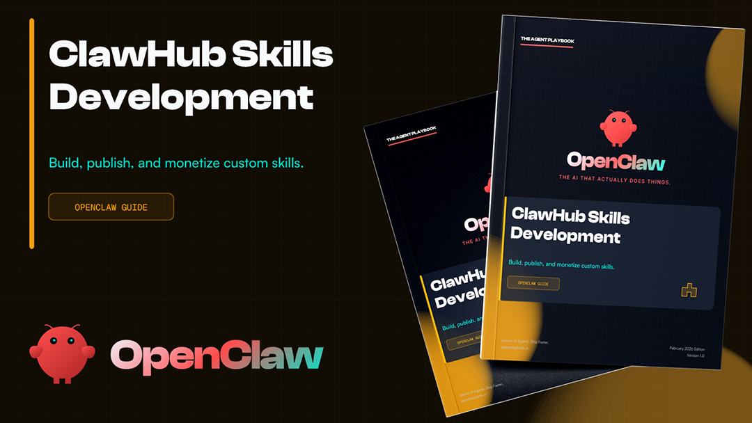 ClawHub Skills guide cover - Create custom OpenClaw skills, publish to ClawHub, and monet